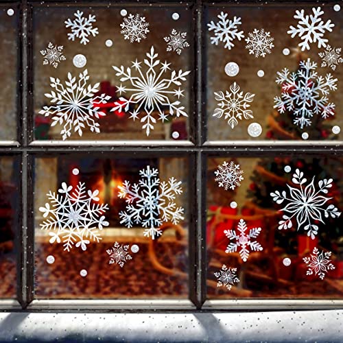 DC-BEAUTIFUL 318 Pcs Christmas Snowflakes Clings Decoration Set, White Christmas Theme Window Stickers, Winter Snow Flakes...