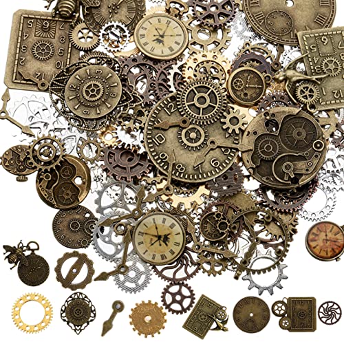 ZOOFOX 300 Gram Gears Charms, Mixed Vintage Bronze Watch Cog Wheel Set, DIY Metal Steampunk Pendant for Crafting, Jewelry ...