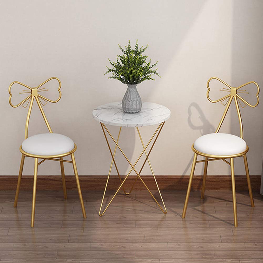 Gluck Plants Modern Makeup Vanity Stool, Cute Butterfly PU White Stool Ottoman Bench, Metal Legs Gold Dining Chair for Kitchen, Bedroom, Living Room