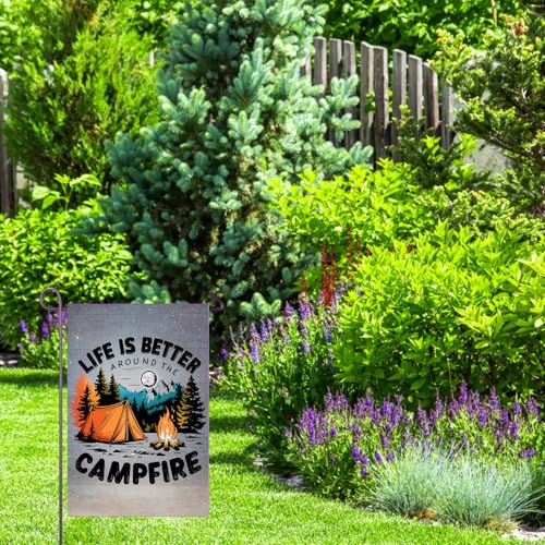 Camping Garden Flag 12x18 Inch Double Sided Life is Better Around The Campfire Camping Flags for Campsite RV Camper Yard O...