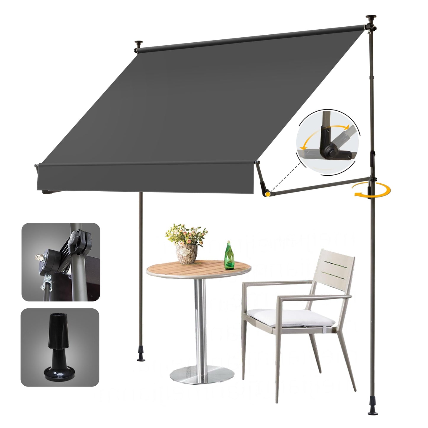 HOMEDEMO Manual Retractable Awning 118"x118" Foldable Side Bar 30°-180°,Outdoor Patio Awning Height Adjustable 82-118in Retractable Awning UV 50+ Protection,NO Drilling Awings for Backyard