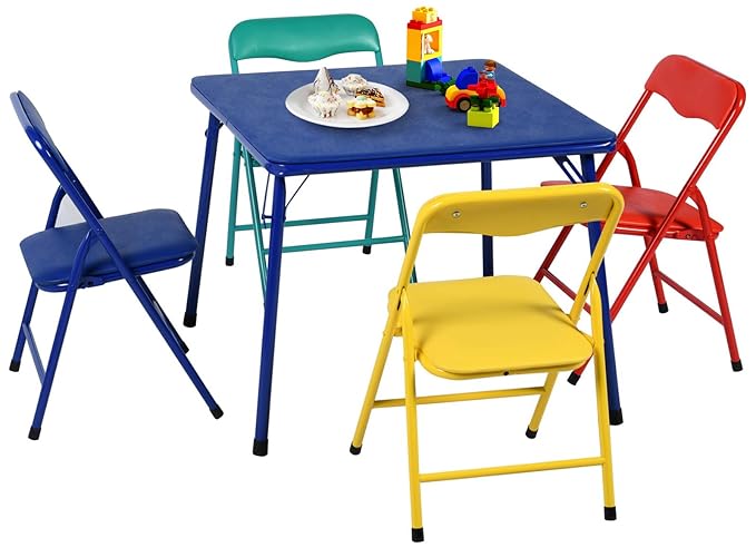 FurnitureR Kids 5-Piece Folding Table & Chair Set, Colorful Activity Table for Holiday Crafts, Playtime, Learning & Family...