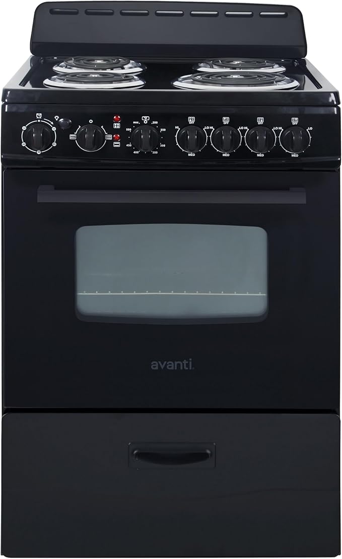 Avanti Electric Range Oven Compact Design, 2.6-Cu.Ft. Capacity with 4 Coil Burners, Framed Glass Oven Door, Storage Drawer...