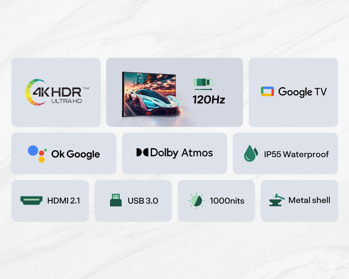 SYLVOX Outdoor TV, 75 inch 120Hz 4K Smart TVs, Weatherproof & IP55 Waterproof, Compatible with Google & Dolby Atmos, Support HDMI 2.1 & USB 3.0, 1000 Nits Outside Television for Gaming (2025 Model)