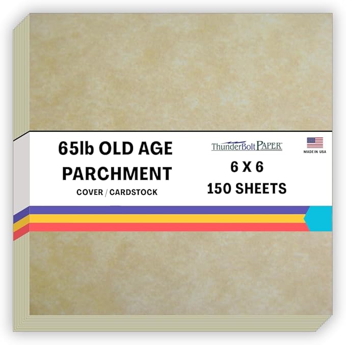150 Old Age Parchment 65lb Cover Paper Sheets 6" X 6" (6X6 Inches) Square Scrapbook Album Size - Printable Parchment Semblance by The Pulp Process