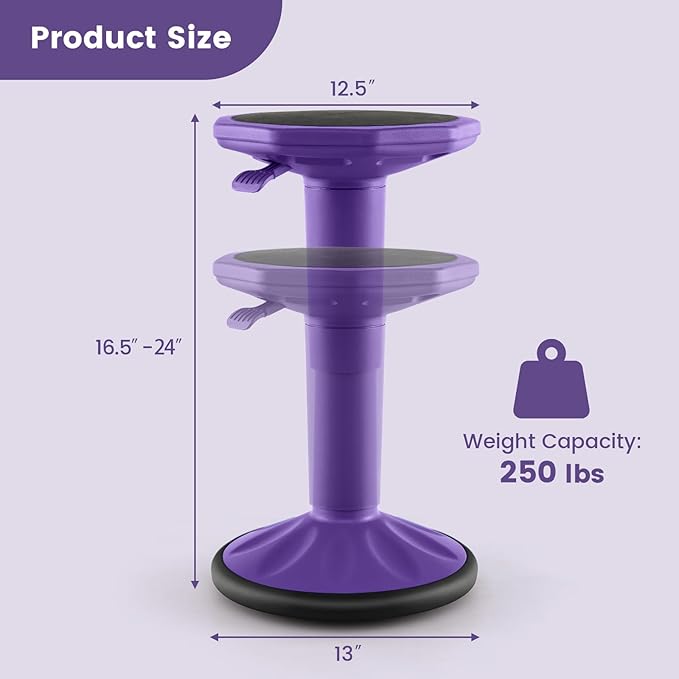 Giantex Wobble Stools for Classroom Seating, 24" Wiggle Stool with Adjustable Height, Sitting Balance Chair for School Active Learning, Office Stand Up, Flexible Seating Wobble Chair (Purple)
