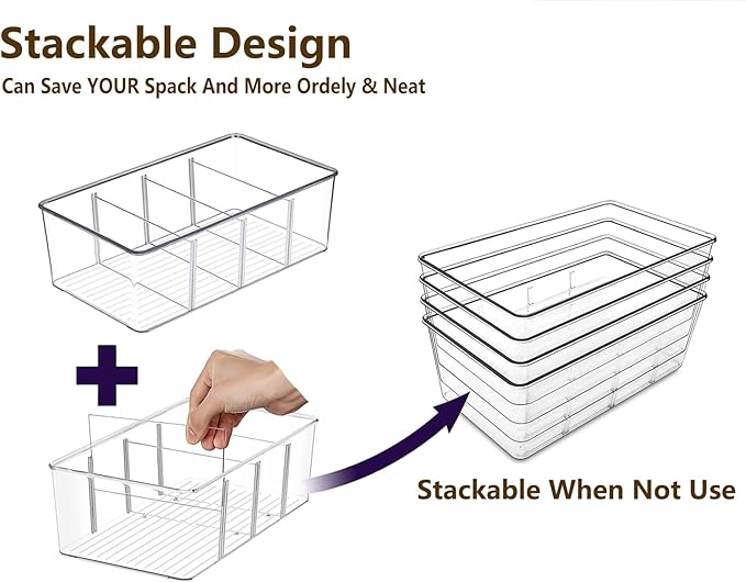Pantry Organizers and Storage - 4 Pack Kitchen Organizers and Storage for Fridge,Drawer and Refrigerator - Spice Organization for Cabinet,Clear Plastic Stackable Bins for Snack Organizer