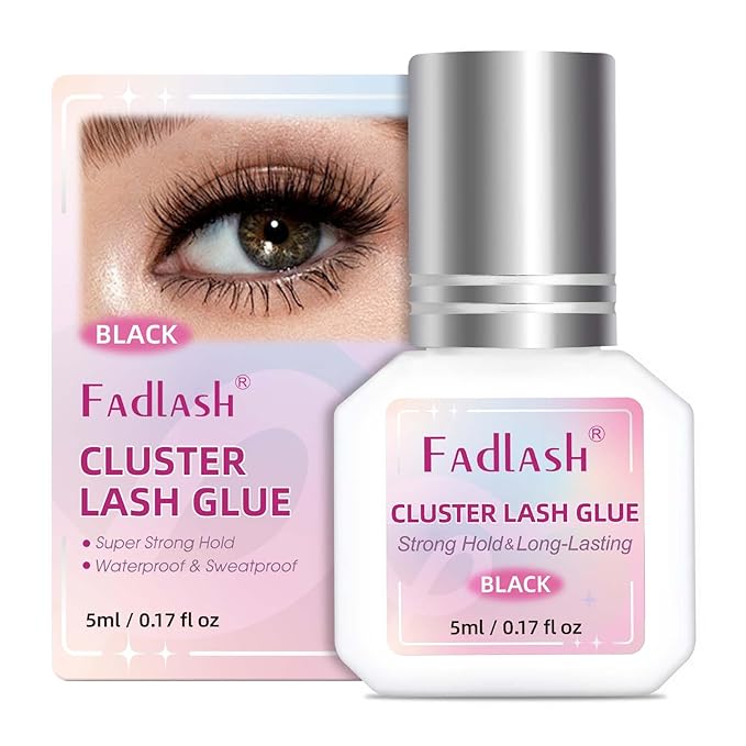 FADLASH Lash Cluster Glue Black Eyelash Glue for DIY Lash Extensions Waterproof 2-3s Fast Drying 2 Weeks Retention Long-Lasting at Home (5ml)