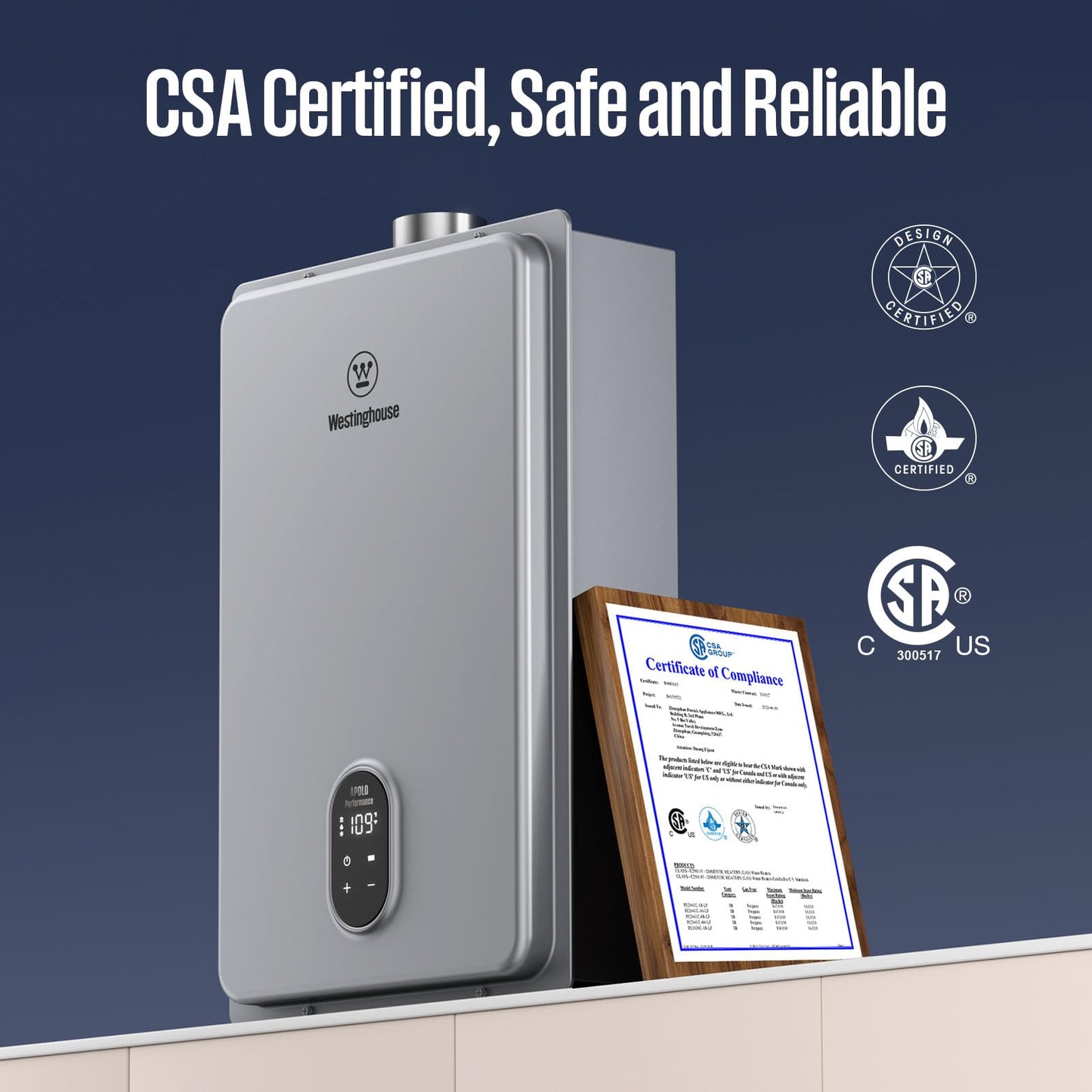 Westinghouse Smart Tankless Water Heater Natural Gas Indoor, 5.1 GPM 120,000 BTU Whole Home Instant Hot Water Heater, WiFi App Control, ±1°F Temperature Stability, Non-Condensing for 2-4 Fixtures