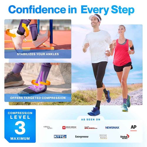 Modvel Foot & Ankle Brace Socks for Sprained Ankle Compression Sleeve - Foot Support for Women & Men - Tendonitis & Arthritis Ankle Brace Sports Running, Torn Ligaments & Women Stabilizing Ankle Wrap