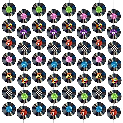 12 PCS Vinyl Records Banners 50's Party Decorations Music Record Hanging Swirl 1950's Party Garland Kit Vinyl Retro Party ...