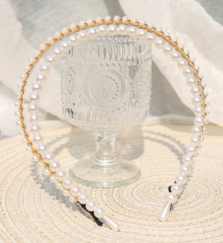 YARN & INK Women's Thin Crystal Diamond Headbands Non Slip, Light Blue Fashion Headband Cute Beaded Bling HairBand Hair Accessor
