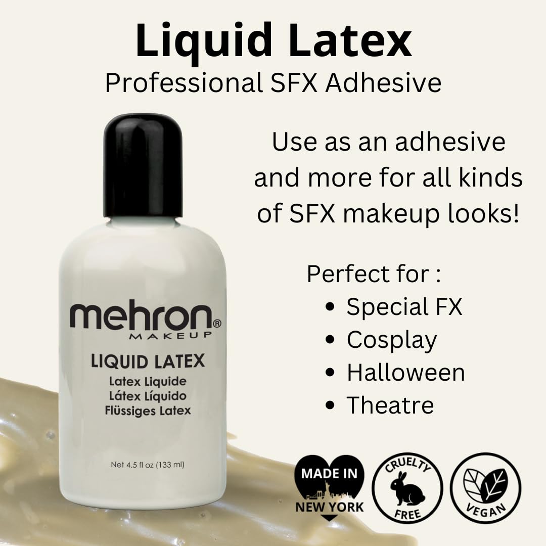 Mehron Makeup Liquid Latex | SFX Makeup | Halloween | Latex Glue for Skin | Prosthetic Glue 61 fl oz (473 ml) (Zombie Flesh)