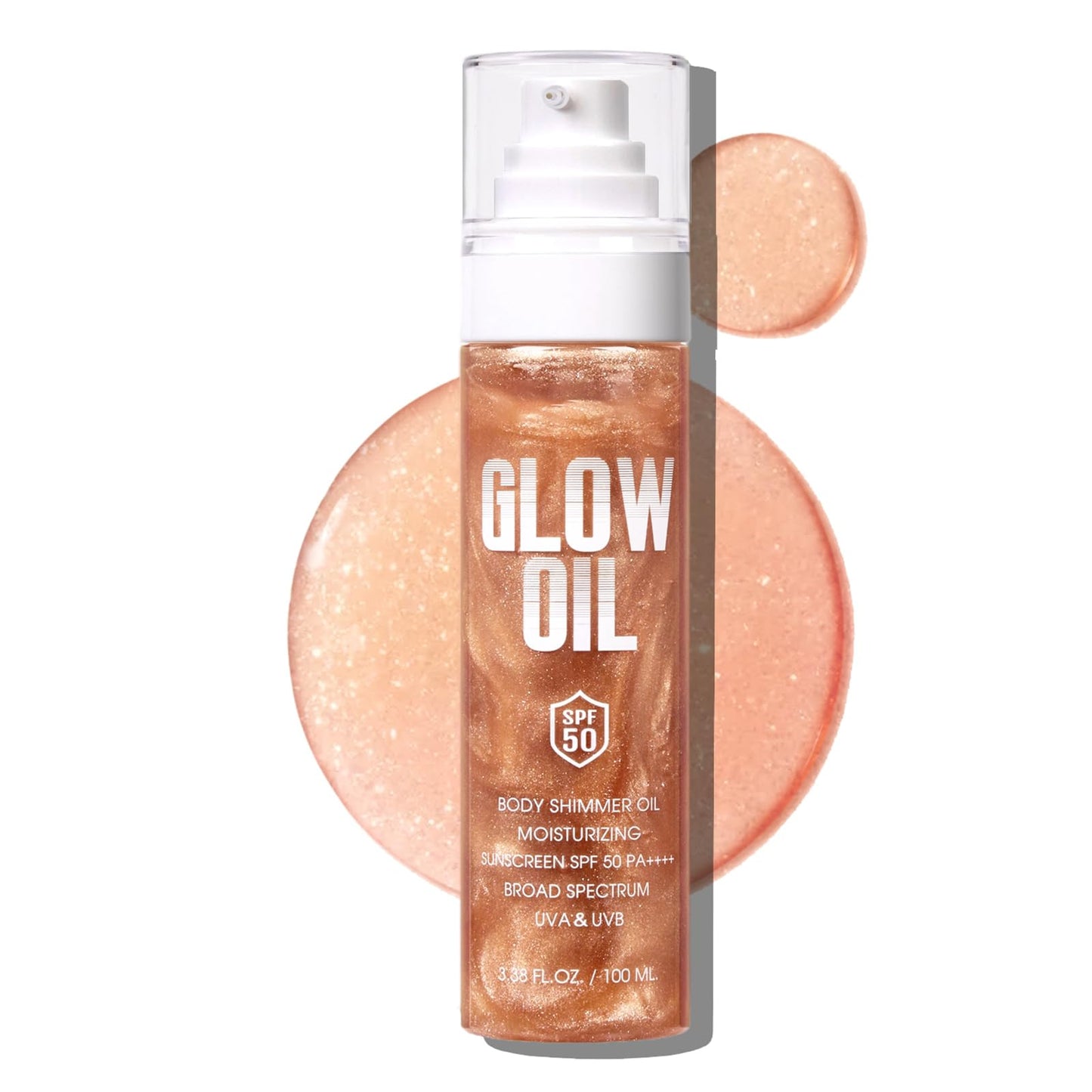 Body Glow Oil?SPF 50 Broad Spectrum??Lightweight Non-Sticky??Moisturizer?Sunscreen Body Oil with Rose Gold Mica, Water Resistant