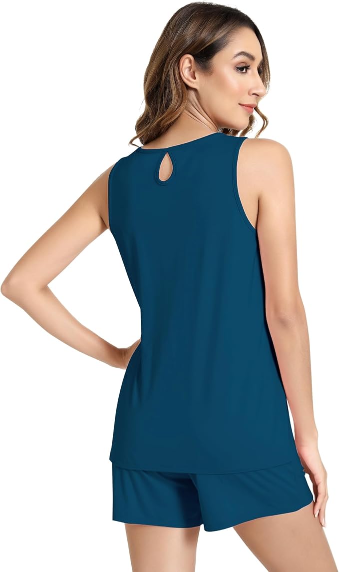 NACHILA Pajamas for Women-Viscose from Bamboo, Ribbed Racerback Tank Top Sexy Split Shorts Pajama Sets Cooling Sleep Cami Pjs