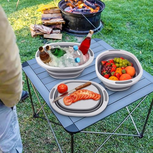 Collapsible Wash Basin, 7.5L Dish Tub Sink Basin Folding Dish Pans for Kitchen Sink, 2-in-1 Dishpan + Cutting Board, Porta...