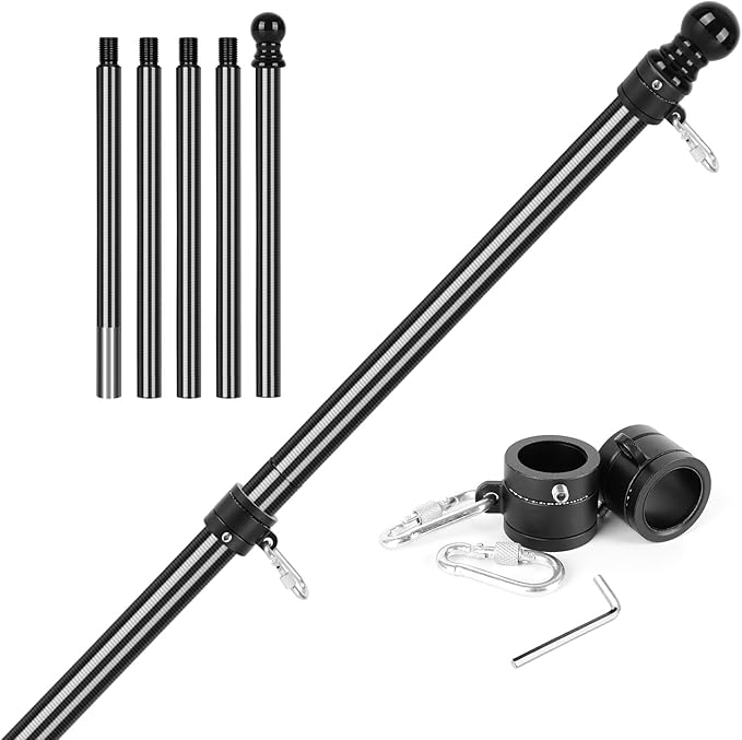 Msnaile 6FT Carbon Fiber Flag Pole, Flagpole for Outside House, Porch Flagpoles, Tangle Free Black Flag Pole Kit, Wind-Res...