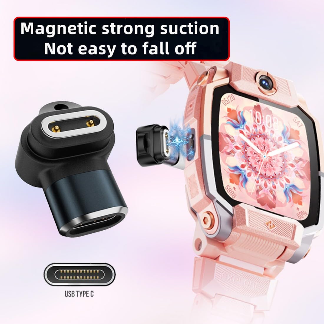 Chenyang 2 Pack Usb C To Pitch 5.0Mm 2Pin Dc 5V/12V Magnetic Smart Watch 90 Degree Angled Charging Adapter For Z6~Z11 Kids Smart