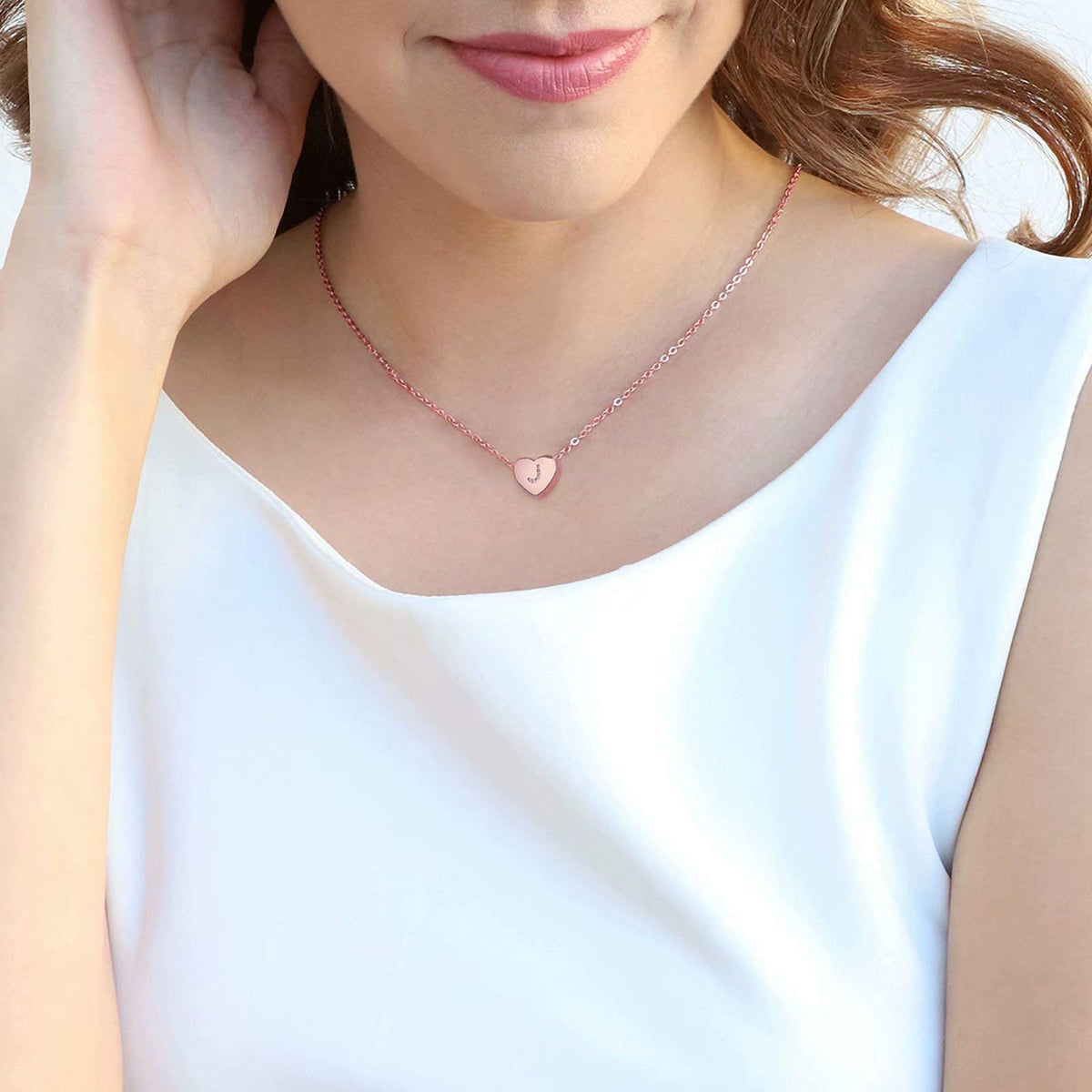 M MOOHAM Necklace for Women Gifts, Rose Gold Letter R Heart Initial Necklace