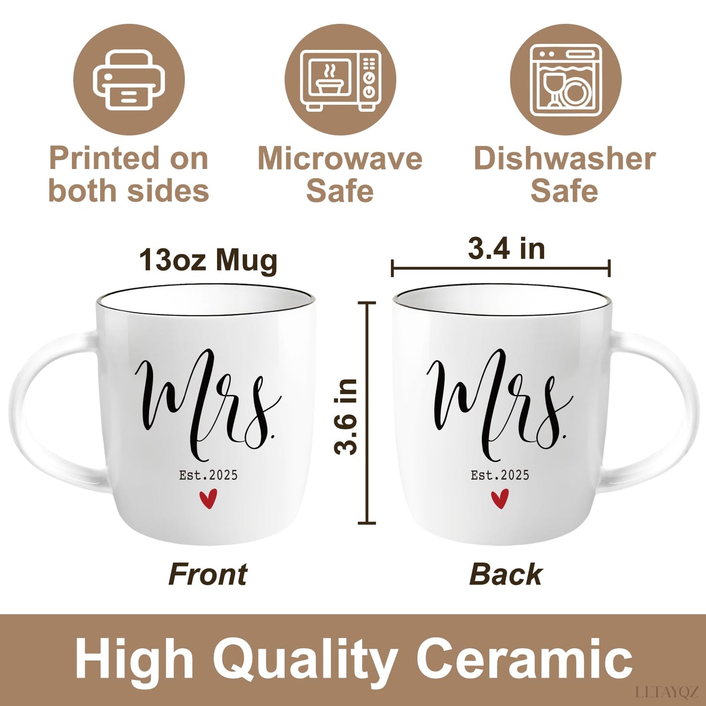EST 2025 Mr and Mrs Valentine Wedding Mug Gifts for New Couples, Newlyweds Anniversary Bride To Be Mug Gifts, Ceramic Mugs Engagement Gift for Couples, Wedding Registry Mugs Gift for Her Him-20