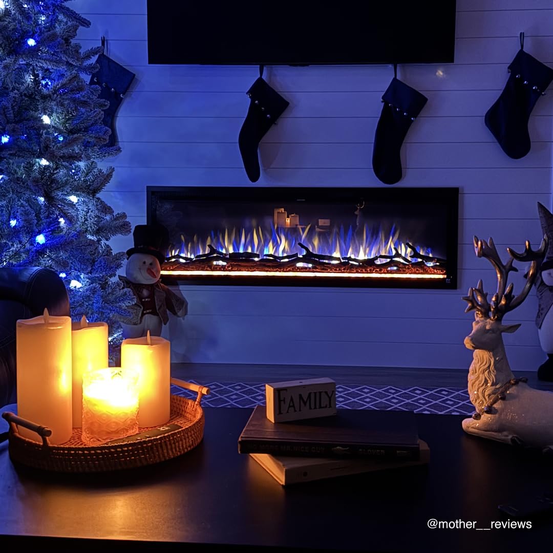 Touchstone Sideline Elite Smart 60” WiFi-Enabled Electric Fireplace - in-Wall Recessed - 60 Color Combinations - 1,500W Heater - Black - Log, Crystals & Driftwood - 80037