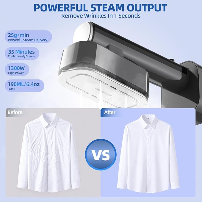 Travel Steamer for Clothes, Portable Steamer＆Iron 2 In 1,15s Heat Up,LED Touch Display with 6 Modes,35Mins Runtime &190ml Lager Tank,Stands on Desk,Garment Steamer for Travel and Home 𝟏𝟏𝟎𝐕