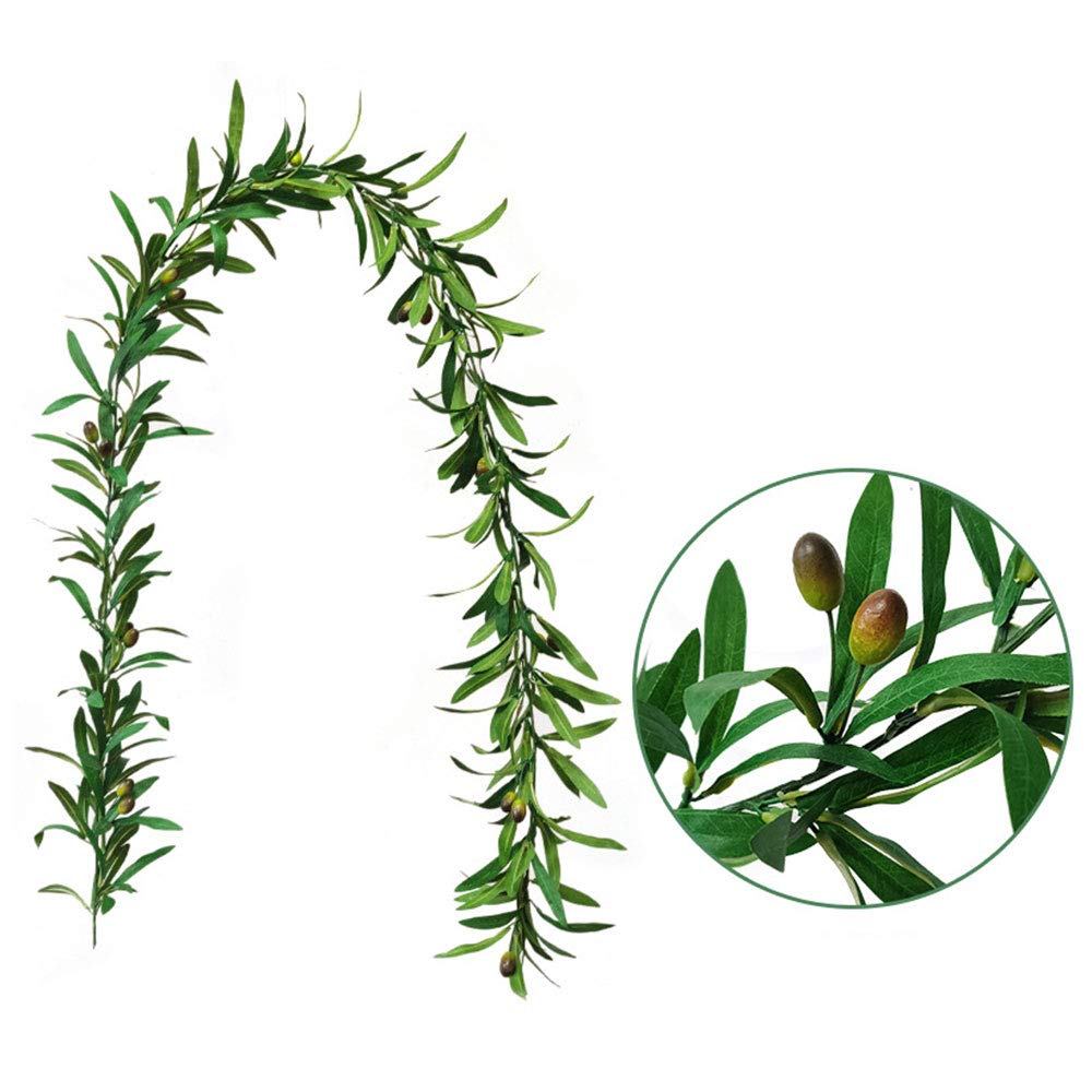 GWOKWAI Artificial Olive Leaf Garland, Olive Branch Wreath Ivy Vines Leaf Greenery Ornament for Wedding Backdrop Home Indoor Outdoor Wall Party Decoration