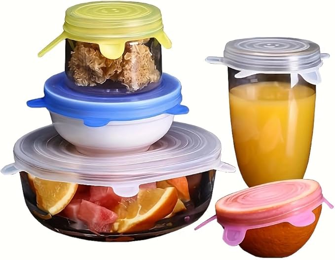 Silicone Stretch Lids Set, 6 Sizes, Reusable Food Storage Covers for Bowls, Fruits and Containers (transparency, 6PCS)