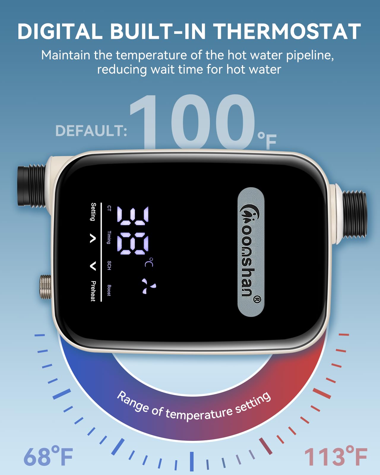 Moonshan Smart Instant Hot Water Recirculating Pump Kit with Built-in Thermostat Digital Timer Under Sink Water Circulator Pump System for Tank Water Heaters