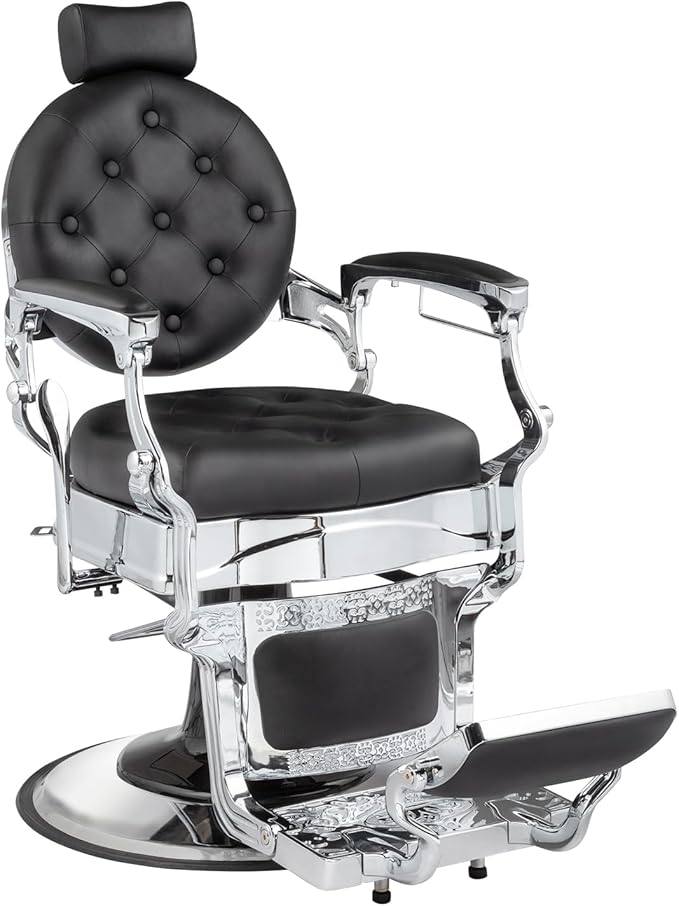 OmySalon Vintage Barber Chair All Purpose Heavy Duty, Hydraulic Recline Salon Beauty Styling Chair Retro, 360 Degree Swivel for Hair Stylist Tattoo, Round Base, Tufted Button