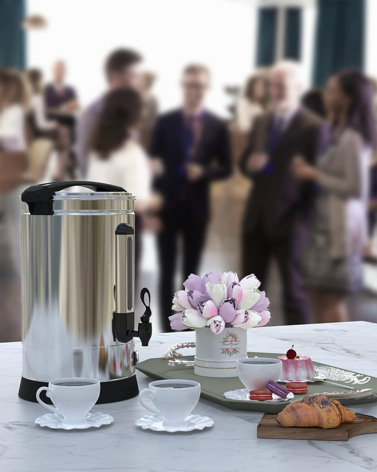 Takywep Coffee Urn 100 Cup, 14L/3.8Gal Commercial Coffee Maker for Party Buffet Wedding, Stainless Steel Large Hot Coffee Dispenser, Hot Beverage Dispenser,Hot Water Urn