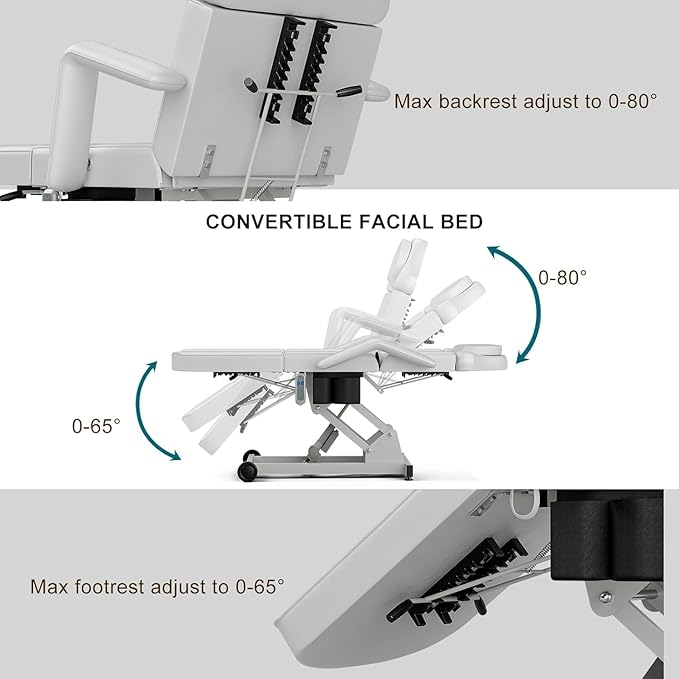 Icoget Electric Tattoo Chairs, Esthetician Facial Bed and Stool, Spa Massage Table for Beauty Microblading, Wax, Lash Chair for Eyelash, White