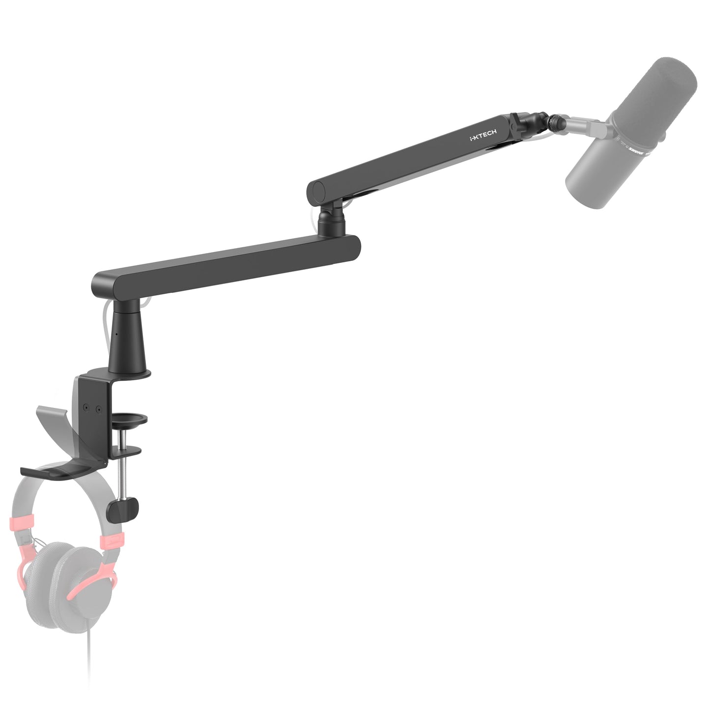 IXTECH Mic Boom Arm Stand LP Microphone Stand Low Profile Microphone Arm Adjustable for Blue Yeti Shure Sm7b Hyperx QuadCast Rod