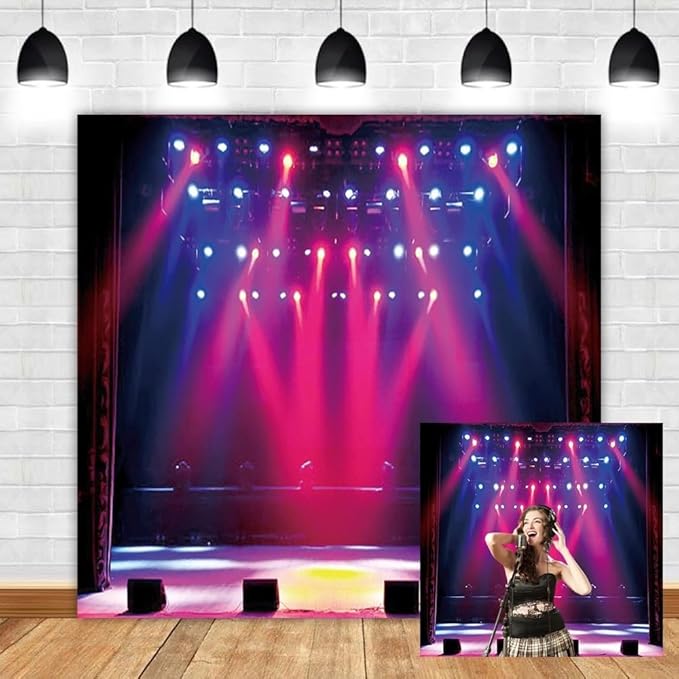 Leyiyi 8x8ft Stage Spotlight Backdrop Concert Live Plateform Banner Gloomy Night Scenic Background Superstar Drama Play Mu...