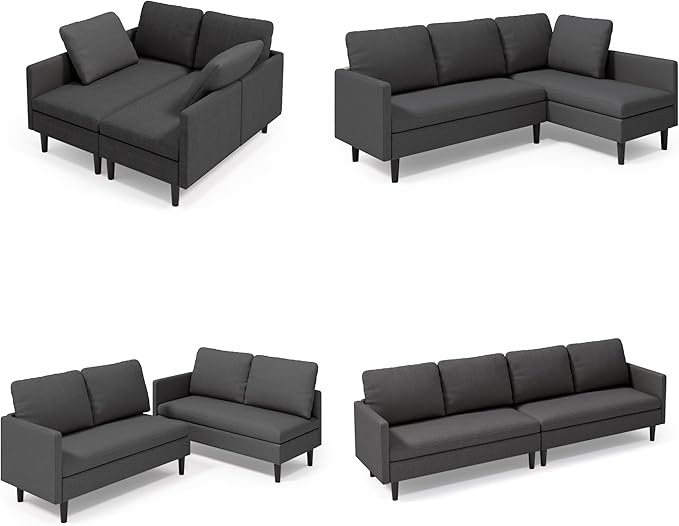Gizoon 104''in 4 seat Sectional Sofa, Freely Configurable Sectional Couch, Convertible Modular Sofa, with Deeper Seat, Comfortable Fabric, Removable Armrest, for Living Room, Dark Grey