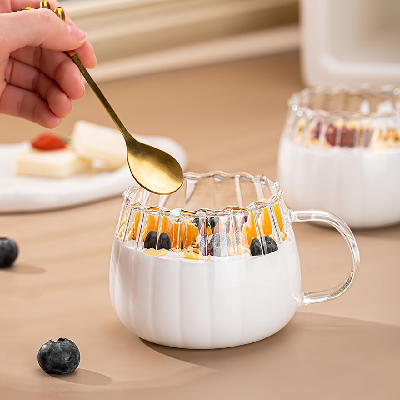 STOBOK 2Pcs Clear Mug, 350ml Glass Mugs Pumpkin Shaped Glass Mugs with Handle for Milk, Latte, Cappuccino,Espresso, Hot Beverage