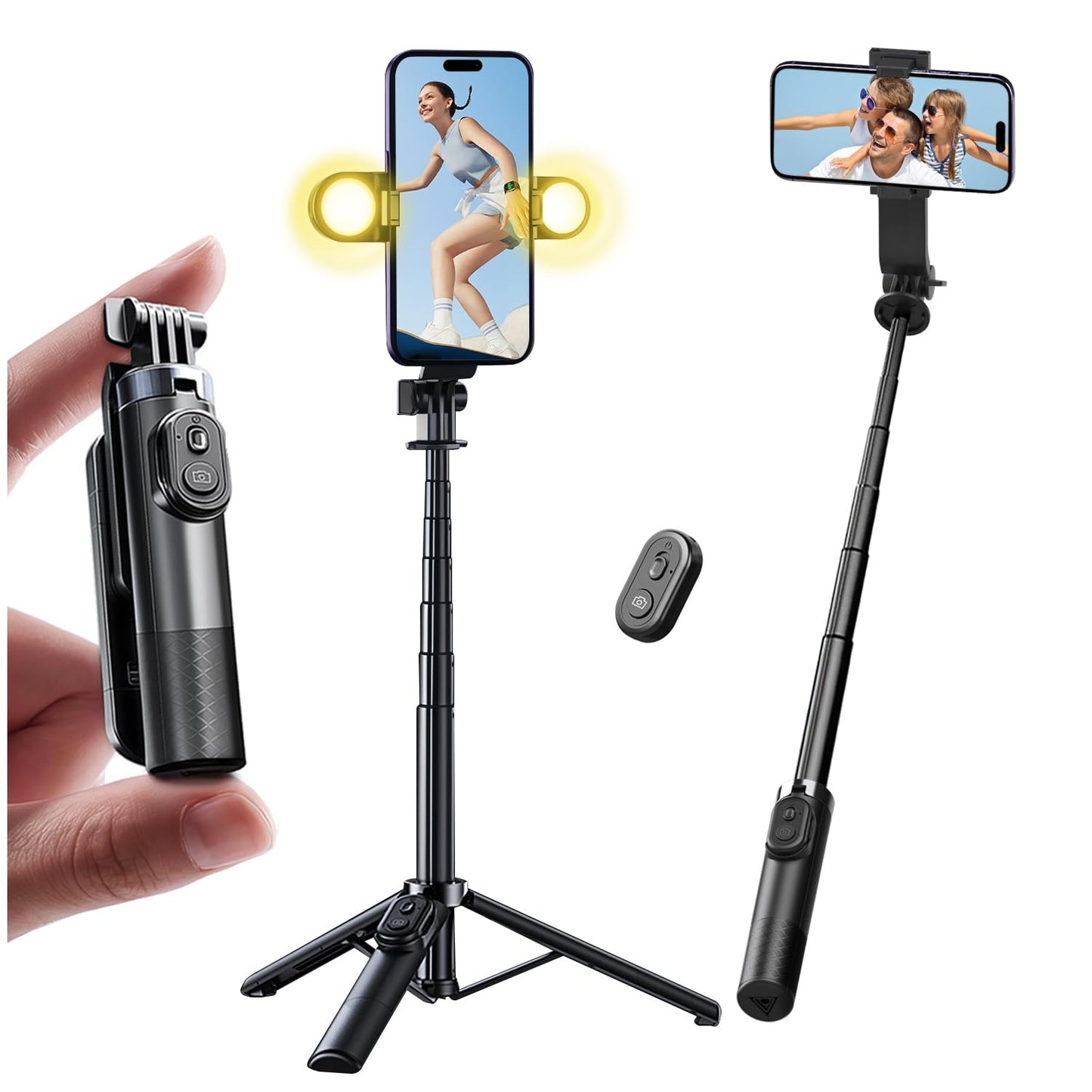 Mini Selfie Stick Tripod, Pocket Flex Tripod I-Phone Android Phone Grip, Portable Small Size Travel Compact Phone Selfie Stick W