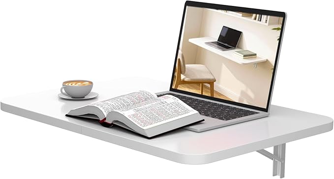 Neoaider Wall Mounted Folding Desk 23.6” x 15.7”, Drop Down Table with Metal Collapsible Brackets, Folding Wall Table for ...
