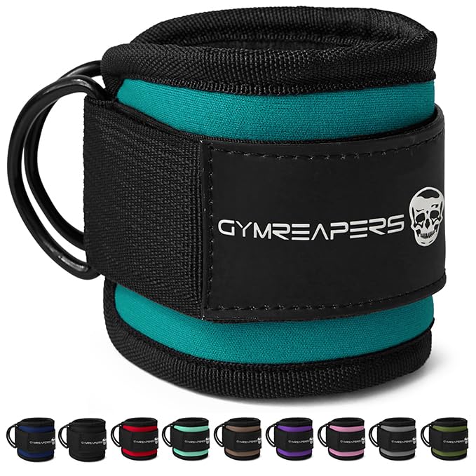 Gymreapers Ankle Strap (Single) For Cable Machine Kickbacks, Glute Workouts, Lower Body Exercises - Adjustable Leg Strap with Neoprene Padding (Cyan, Single)