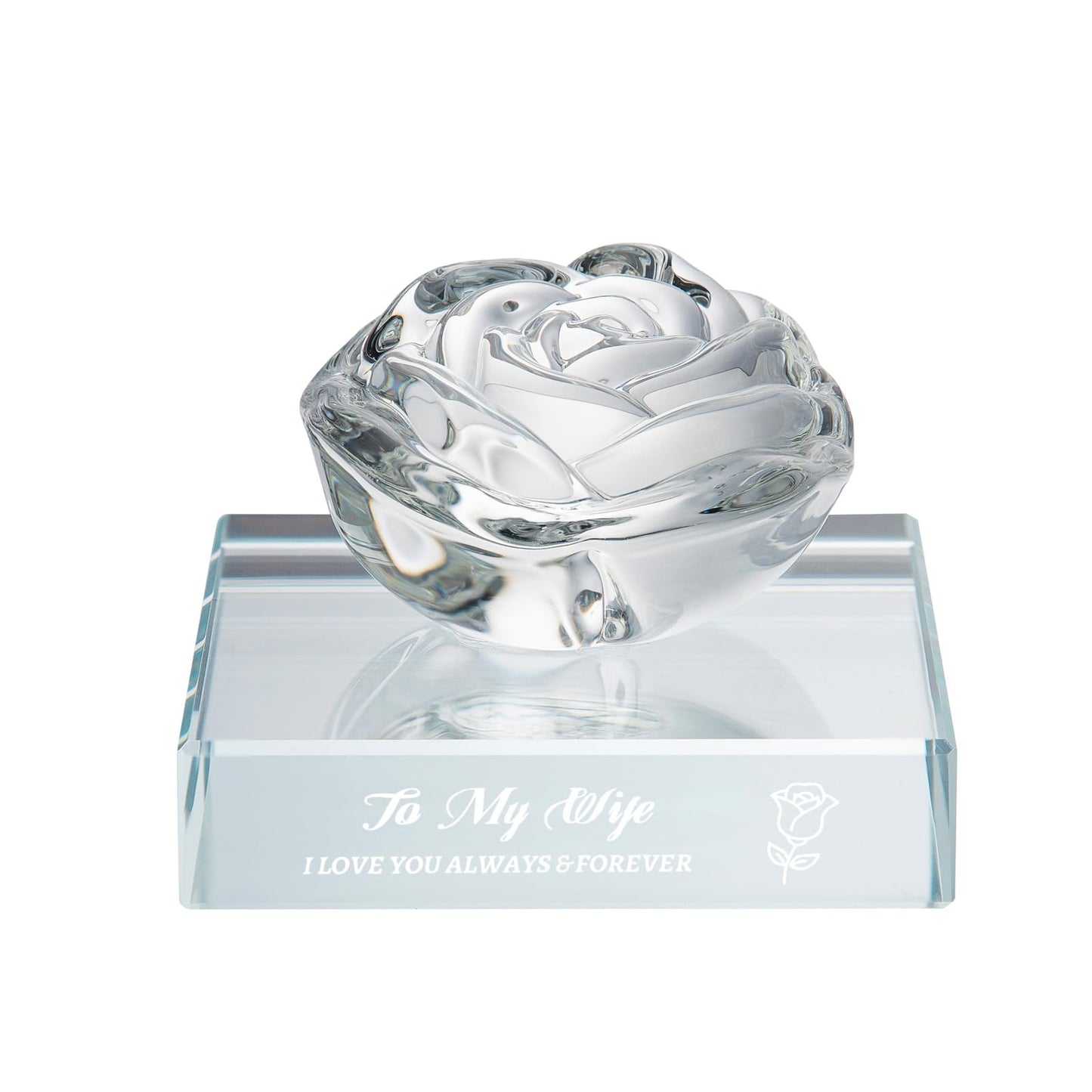 PEEYHONY Gifts for Wife, Romantic Crystal Rose Figurine Ornament with Laser Text Gift from Husband, on Anniversary Wedding Christmas Birthday Valentines Love Gift for Wife