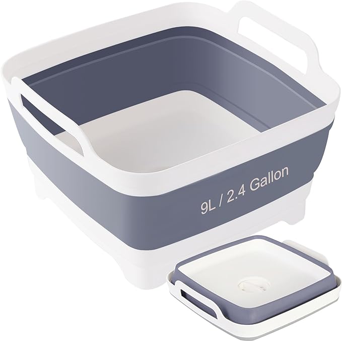 Collapsible Dish Basin & Sink Tub with Drain Plug – 2.4 Gal Baby Bottle Wash Basin, Bottle Washing Bin for RV, Camping, Ki...