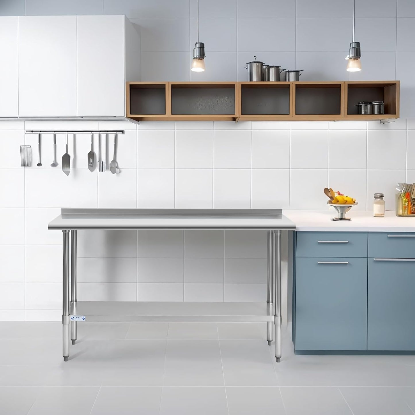 Hally Stainless Steel Table for Prep & Work 18 x 72 Inches, NSF Commercial Heavy Duty Table with Undershelf and Backsplash for Restaurant, Home and Hotel