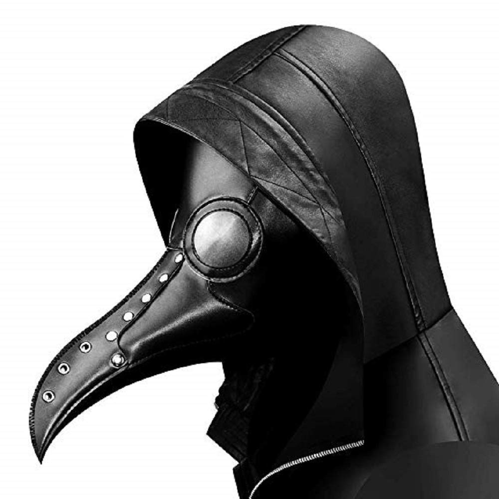 duduta Black PU Leather Plague Doctor Mask, Bird Death Mask Halloween Scary Costume Mask