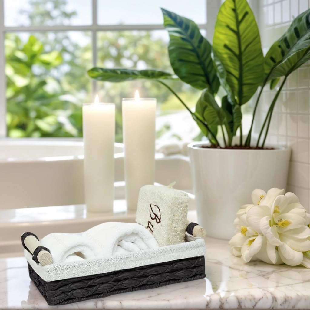 Rattanzenith Set of 2 Handwoven Wicker Storage Baskets with Handles – Small Decorative Organizer Bins for Bathroom, Toilet Tank, Countertop, Toilet Paper Storage, Makeup, Shelf & Home Essentials