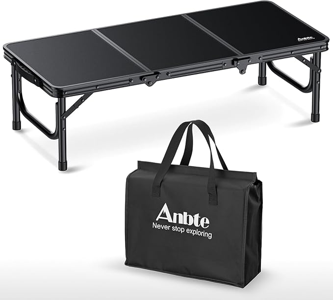 Anbte 3ft Low Folding Picnic Table, Thicker Aluminum Small Camping Table with Storage Bag, Portable Handle, Lightweight, f...