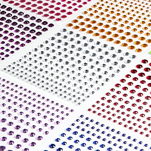2310 PCS Self Adhesive Rhinestone Gem Stickers for Face Nail Body Makeup Festival,4 Size 14 Sheets Bling Jewels Stickers E...