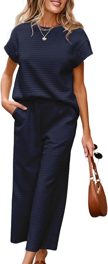 SHEWIN Womens Two Piece Fall Outfits Sweatsuits Casual Pullover Tops and Wide Leg Sweatpant Lounge Sets