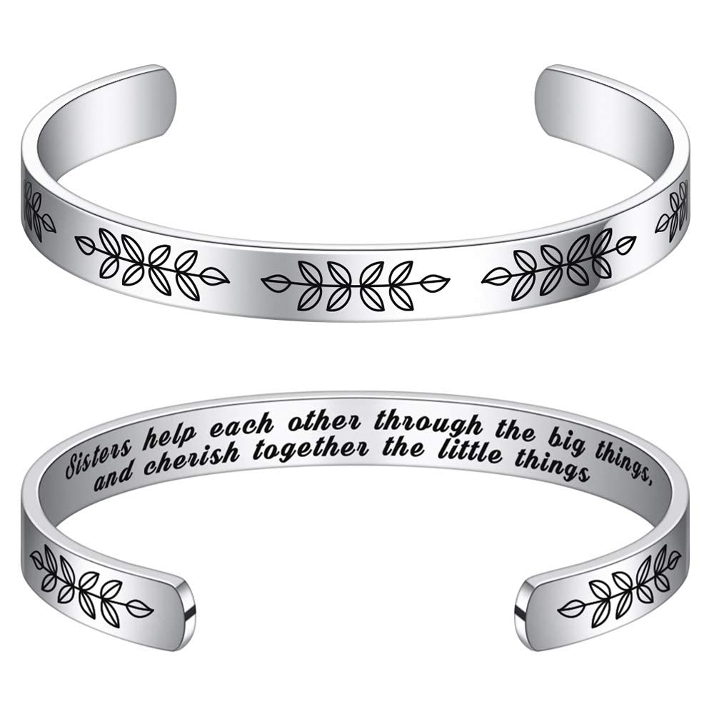 M MOOHAM Engraved Mantra Cuff Bangle Bracelet - Stainless Steel Sister Gifts for Sister's Birthday or Christmas