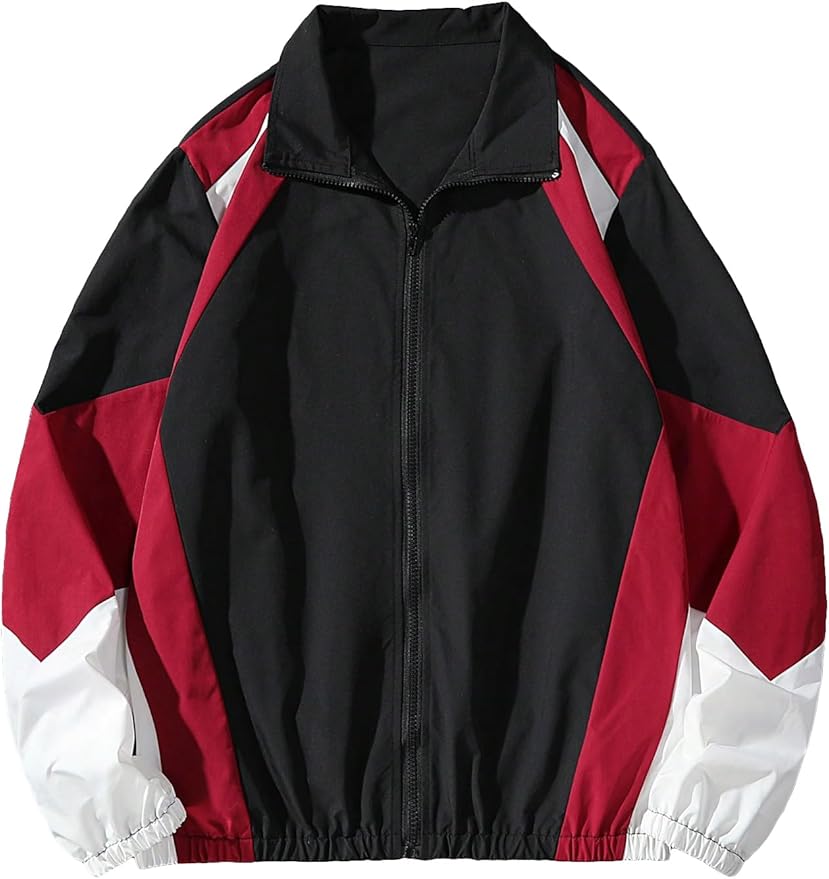 SOLY HUX Men's Varsity Jacket Zipper Color Block Windbreaker Jackets Long Sleeve Coats Streetwear
