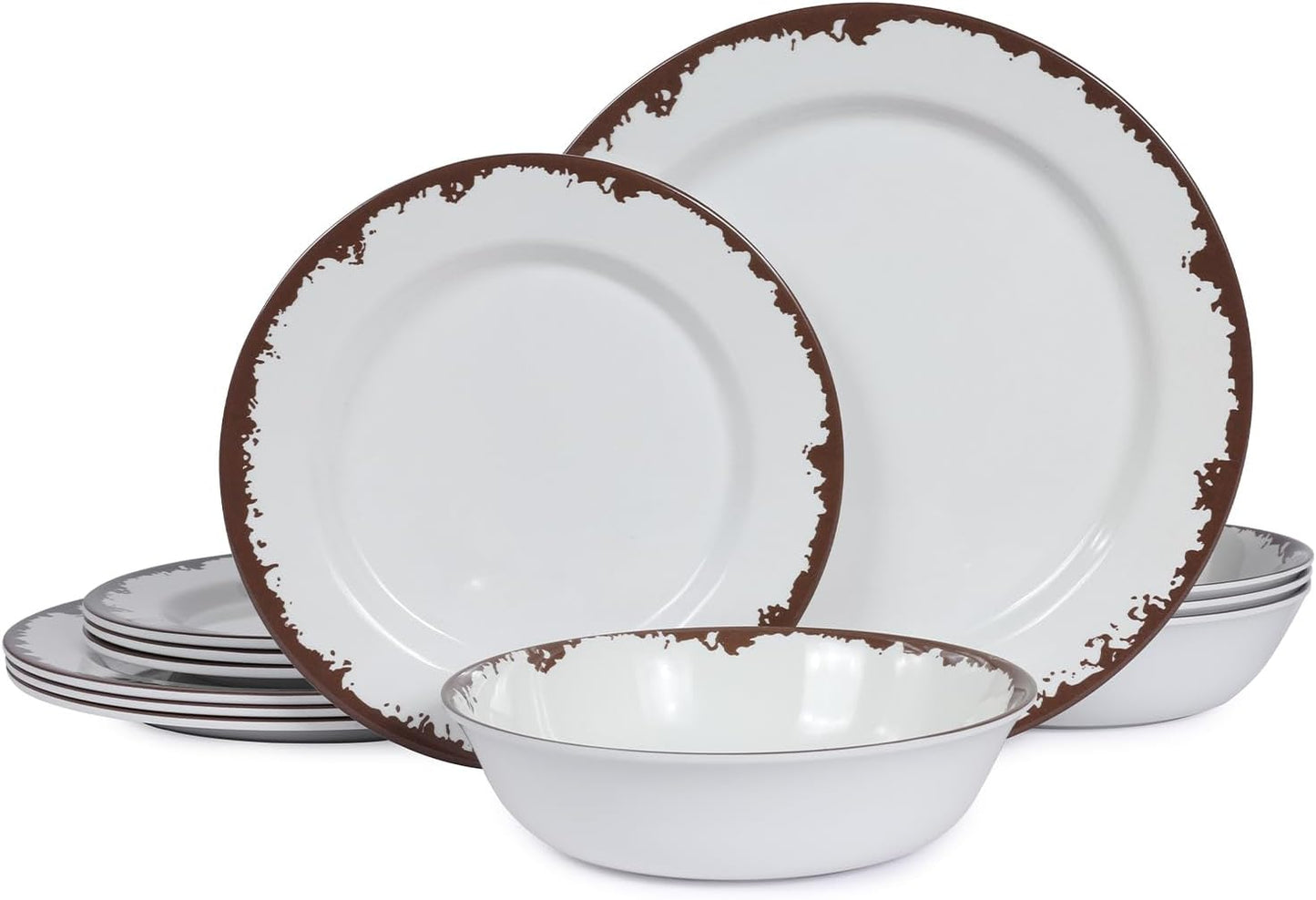 Melamine Dinnerware Set-12 Piece Melamine Plates and Bowls Set for 4,Lightweight yet Durable Dish Set,Camping/RV Unbreakable Serving Dishes, Dishwasher Safe, Off White